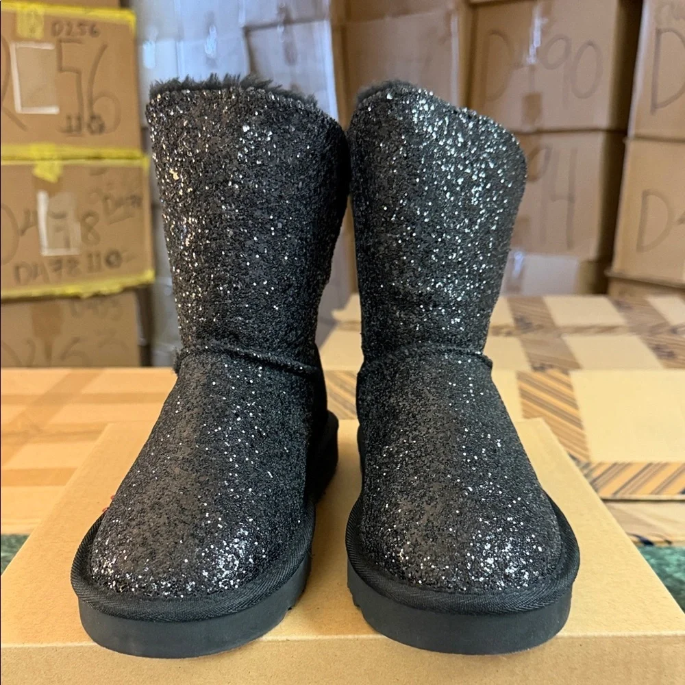 Style & Co. Black Glitter Short Winter Rain Boot